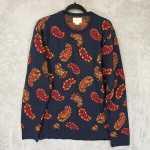 Obey Propaganda Sweater Mens Large Blue Paisley Acrylic Knit Crewneck Pullover